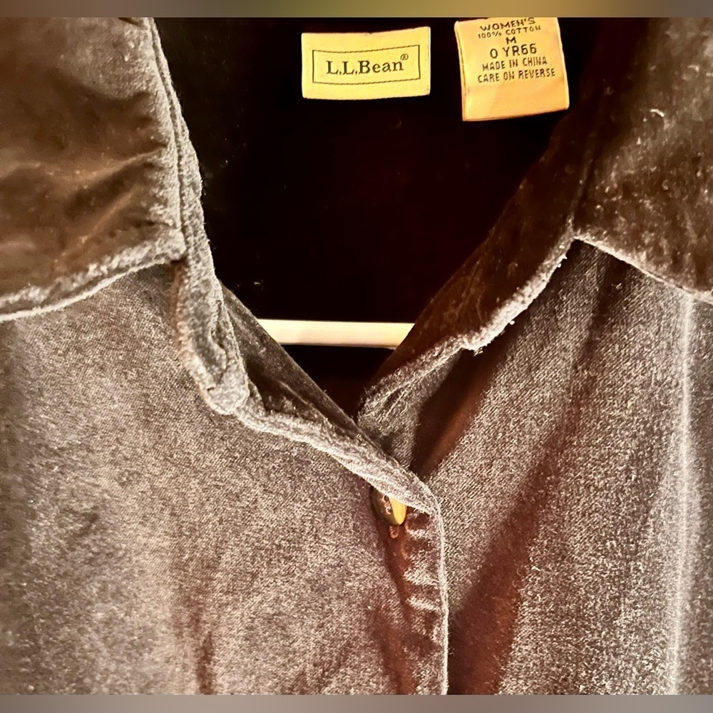 L.L. Bean Women's SZ Medium Black Velvet Button Up Blouse Goth Witchy Gorpcore